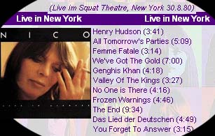 Nico song list at Squat Theatre concert